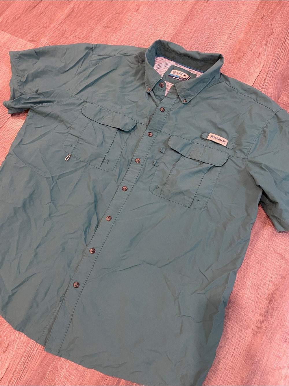 Magellan Outdoors Short Sleeve Button-Up Shirt - Teal Green
